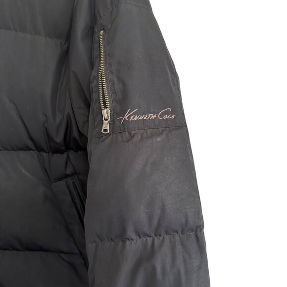 Kenneth Cole Mens Hooded Black Puffer Coat M Zipper Snap Closure 60/40 Down/Fowl - Picture 3 of 13